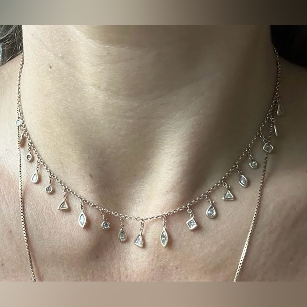 ❗️SOLD❗️$13,750 JACQUIE AICHE Diamond Multi Shapes Shaker Necklace 14k YG